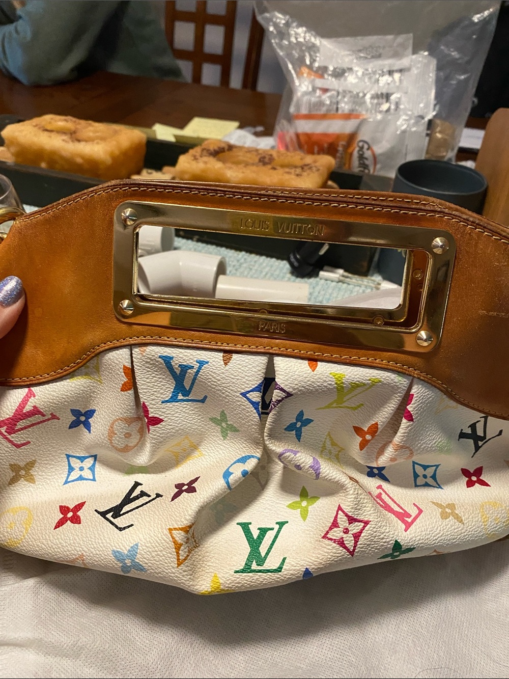 Louis Vuitton Multicolor Monogram Canvas Clutch with Tan Leather Trim